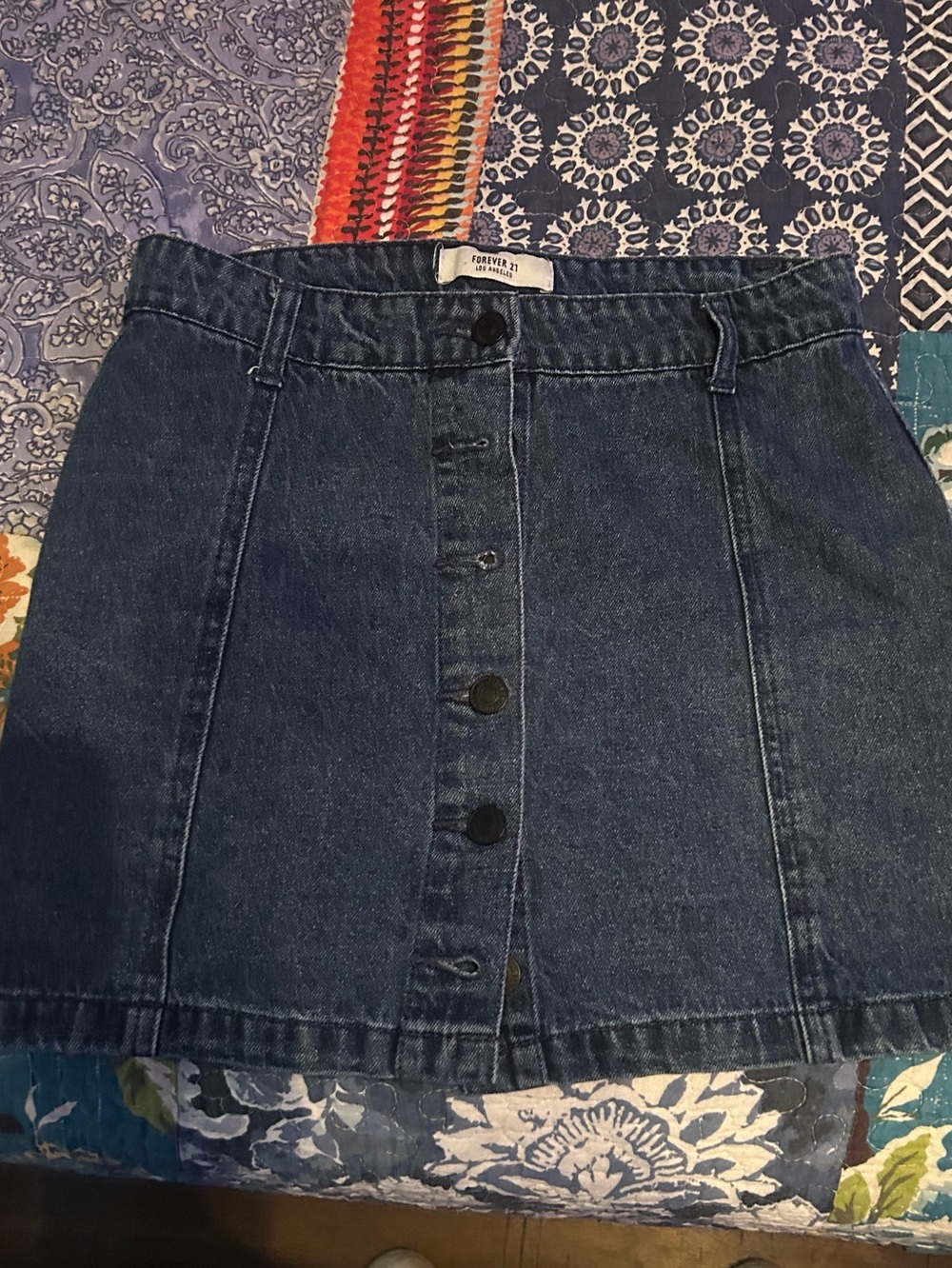 Forever 21 Dark Blue Denim Button-Front A-Line Mini Skirt
